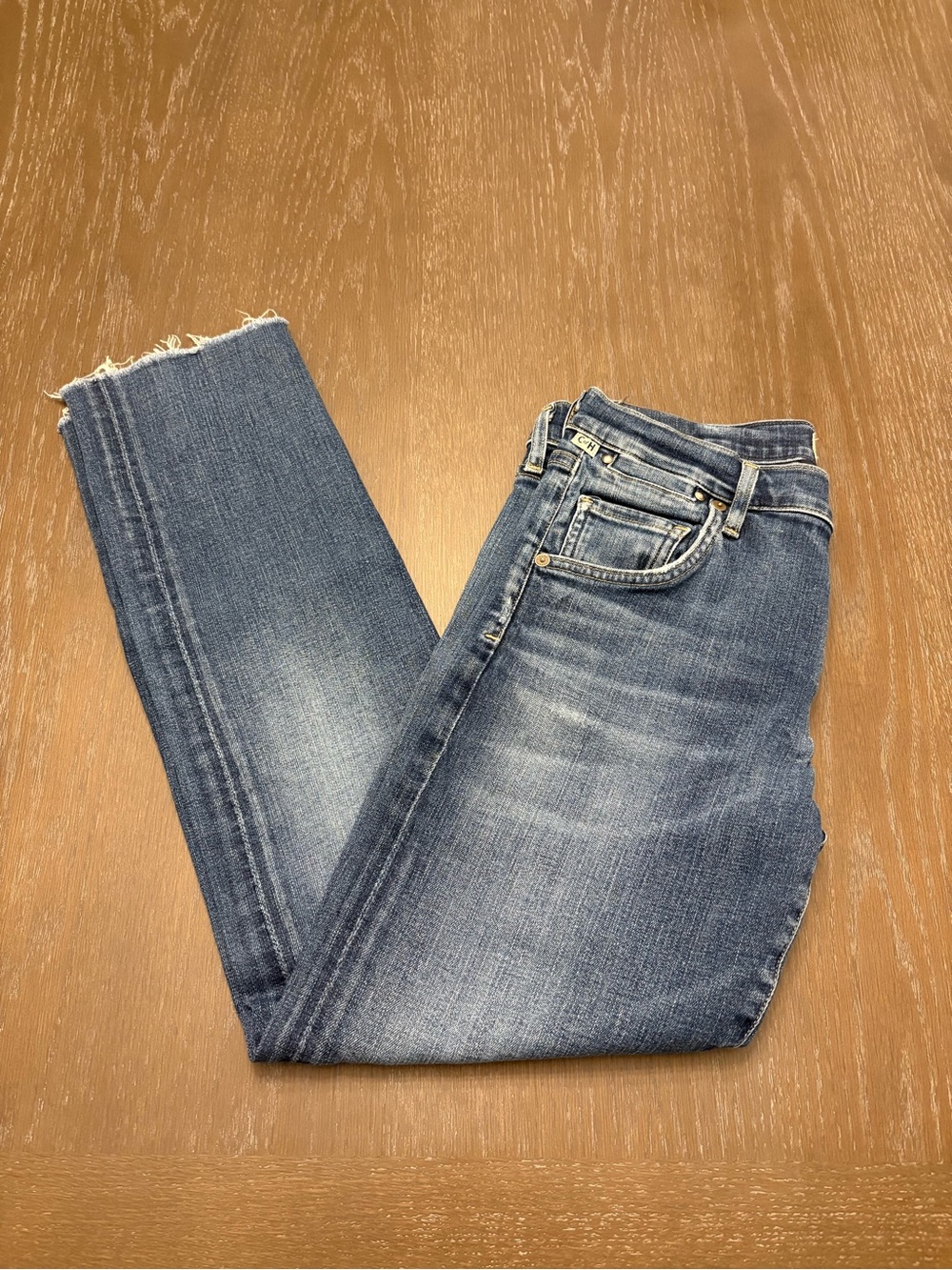Citizens Of Humanity Light Blue Frayed Hem Button Fly Boyfriend Jeans